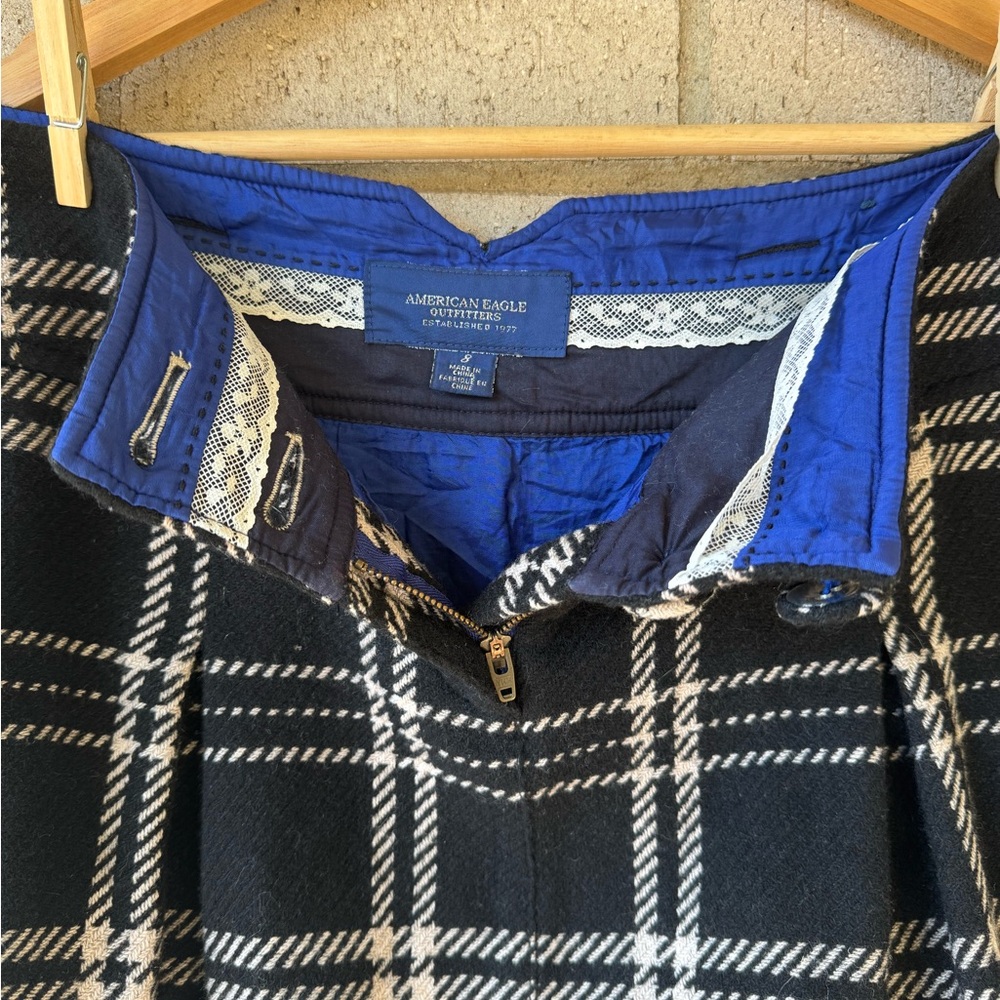 Vintage Y2K American Eagle Black Cream Plaid Wool Blend Mini Micro Skirt Sz 8 - Picture 5 of 9